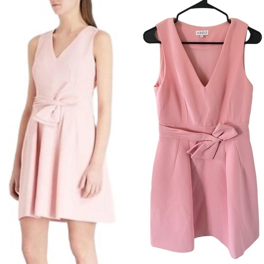 Claudie Pierlot Bow Embellished Pink Crepe Dress